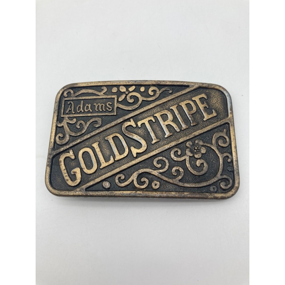 Vintage Adams Goldstripe Chewing Gum Brass Belt Buckle Advertising Floral Scroll